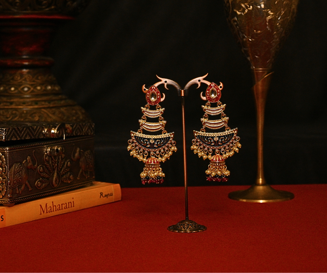 Chand Bali Meenkari Gold Plated Antique Earrings
