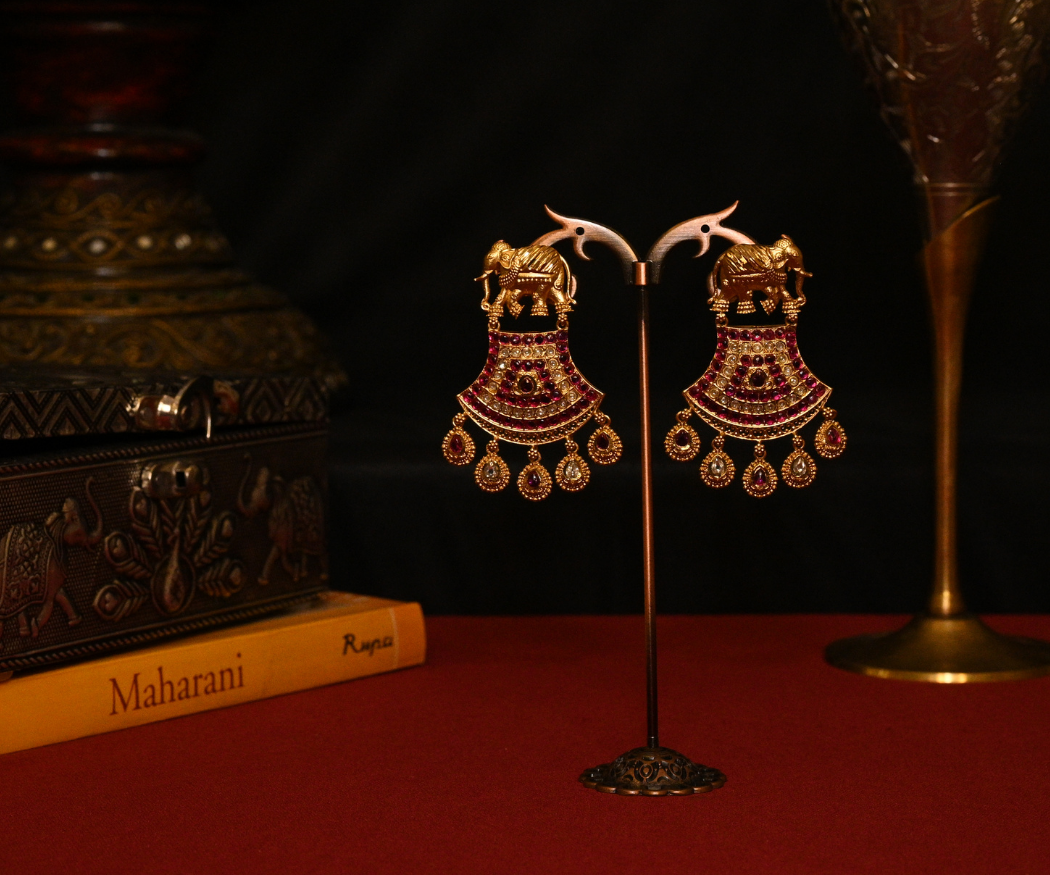 Gajraj Chaand Matte Gold Plated Antique Earrings
