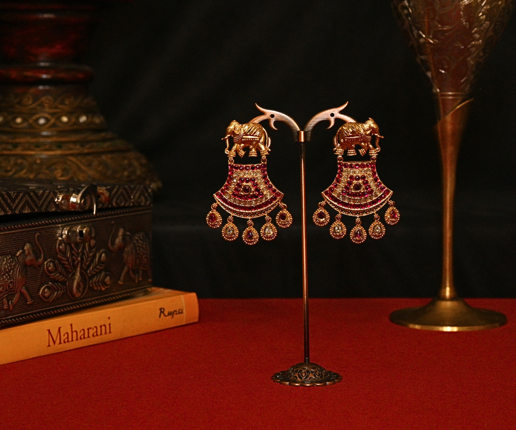Gajraj Chaand Matte Gold Plated Antique Earrings