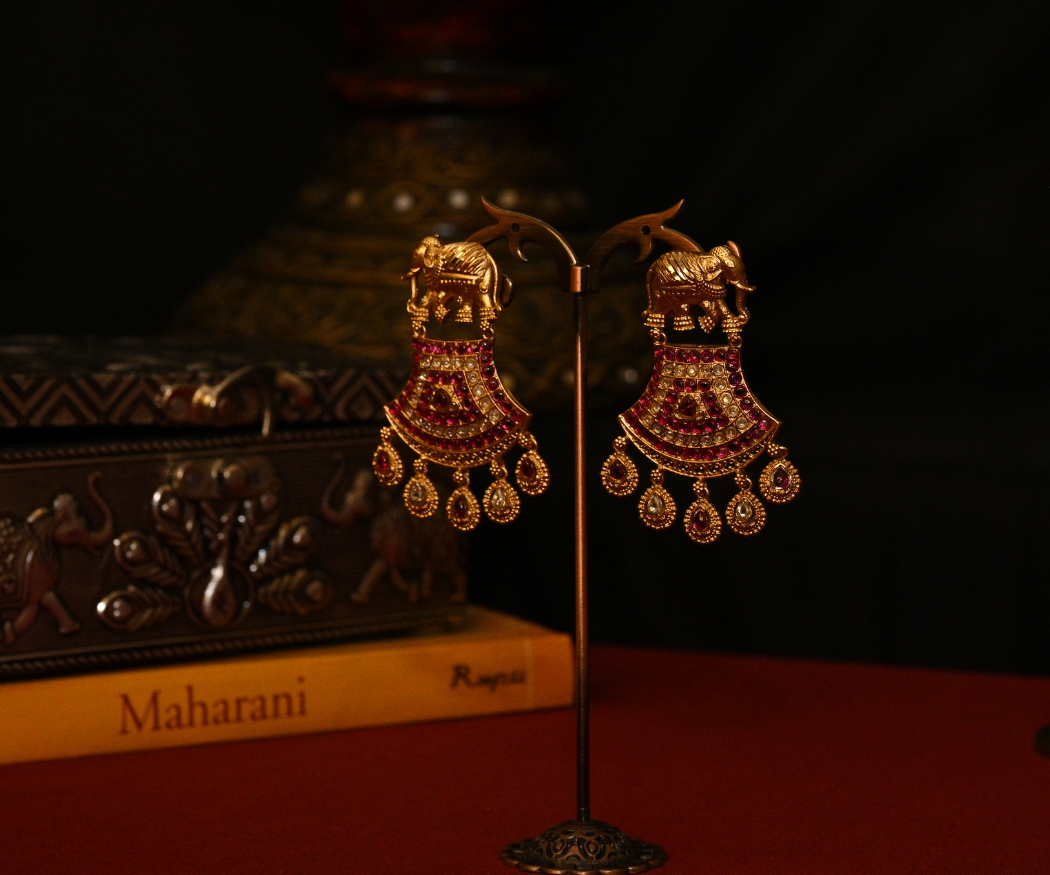 Gajraj Chaand Matte Gold Plated Antique Earrings