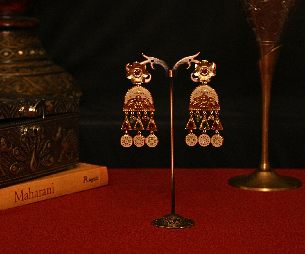 Mangalayam Temple Matte Gold Plated Antique Earrings