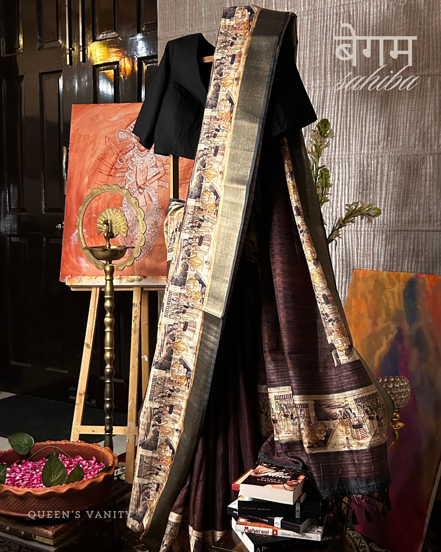 Mastani Brown Mughal Art Semi-Tussar Silk Saree