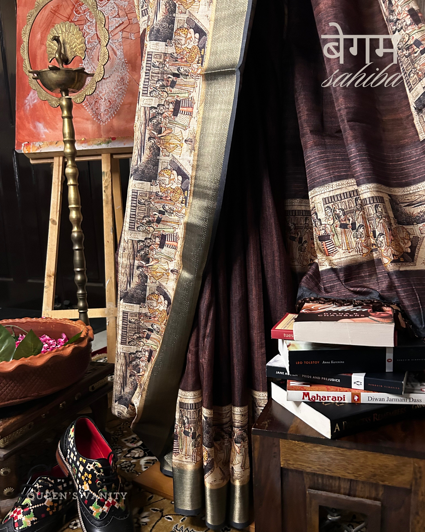 Mastani Brown Mughal Art Semi-Tussar Silk Saree