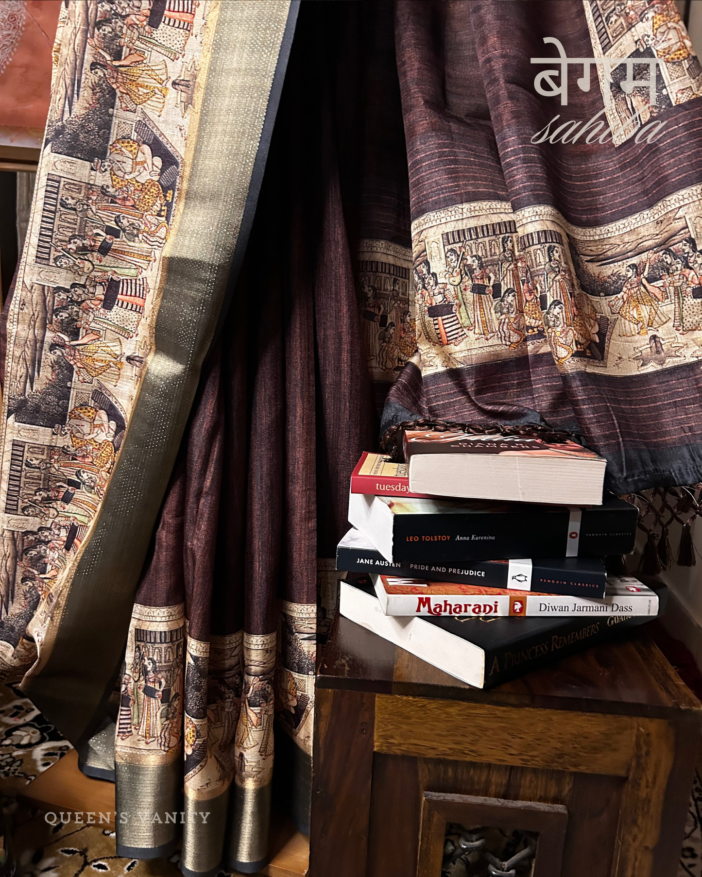 Mastani Brown Mughal Art Semi-Tussar Silk Saree