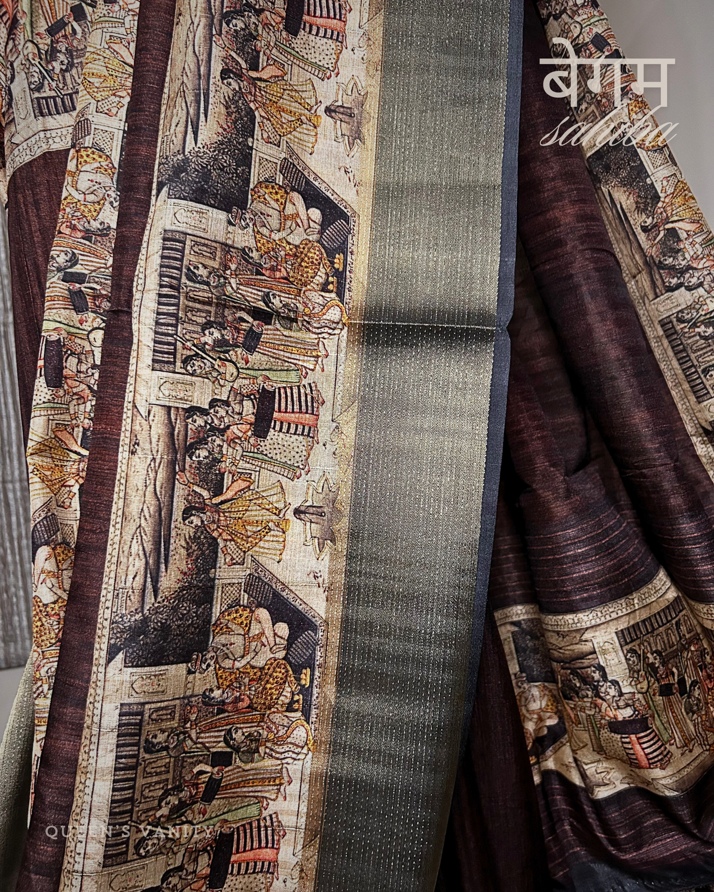 Mastani Brown Mughal Art Semi-Tussar Silk Saree