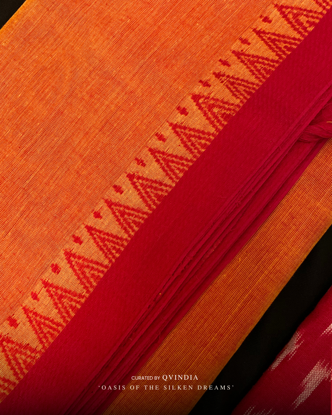 Kumbh Shakti Saffron Chettinad Cotton Saree with Ikkat Blouse