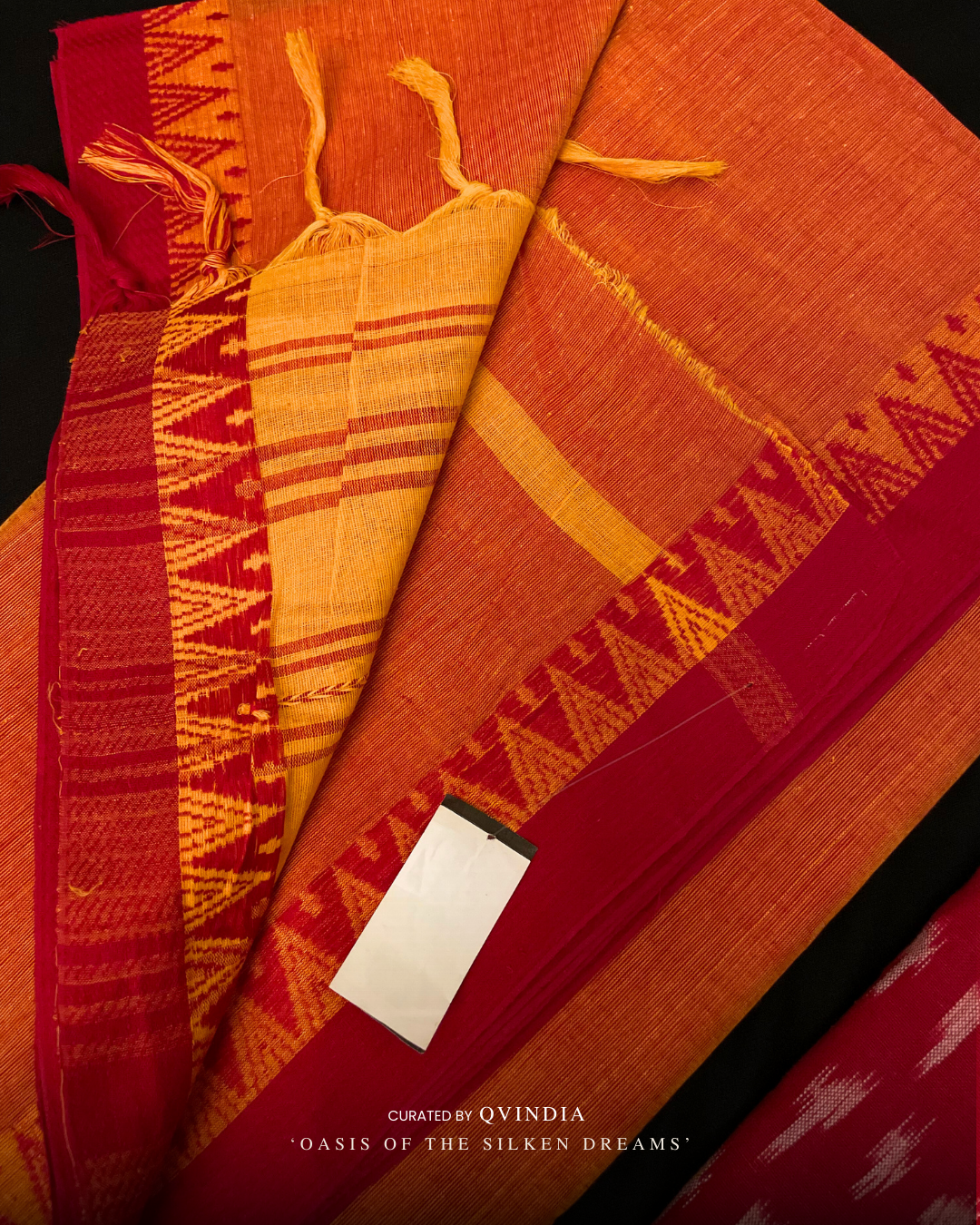 Kumbh Shakti Saffron Chettinad Cotton Saree with Ikkat Blouse