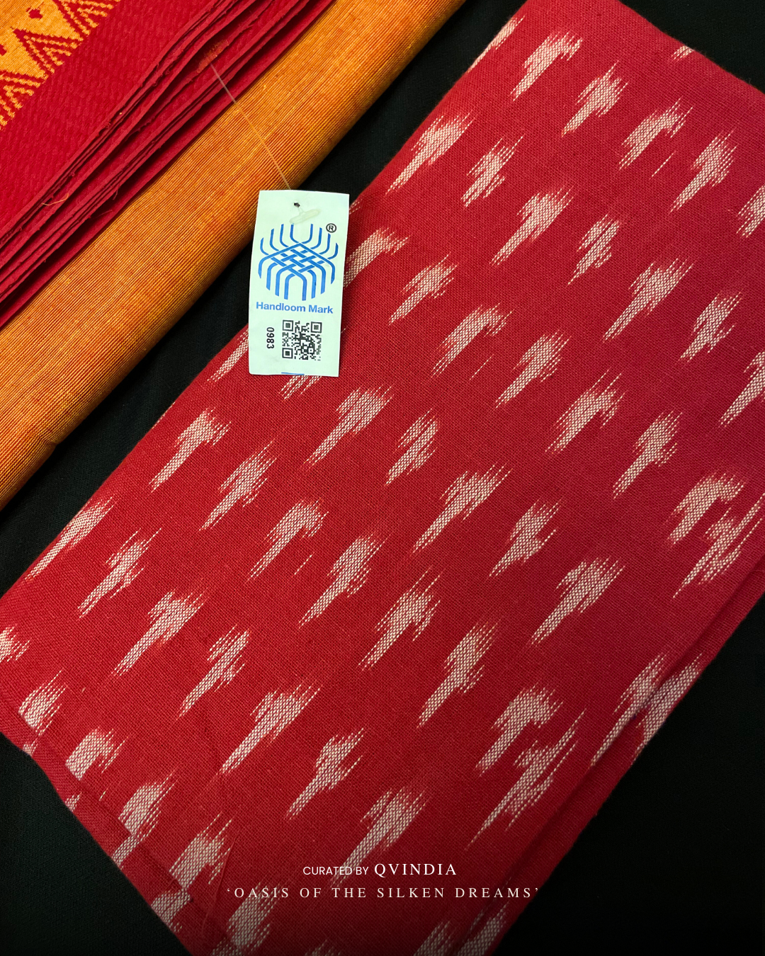 Kumbh Shakti Saffron Chettinad Cotton Saree with Ikkat Blouse