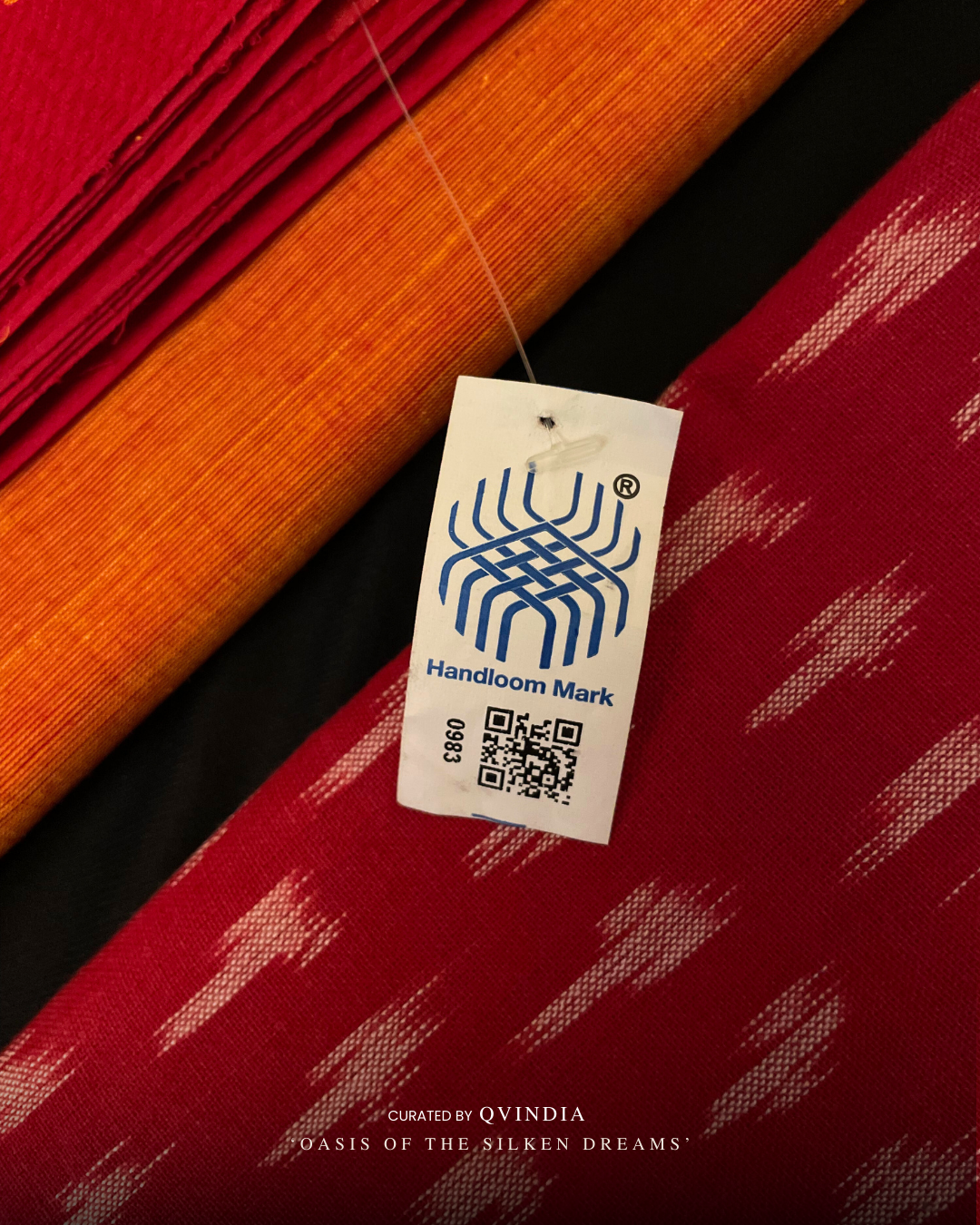 Kumbh Shakti Saffron Chettinad Cotton Saree with Ikkat Blouse