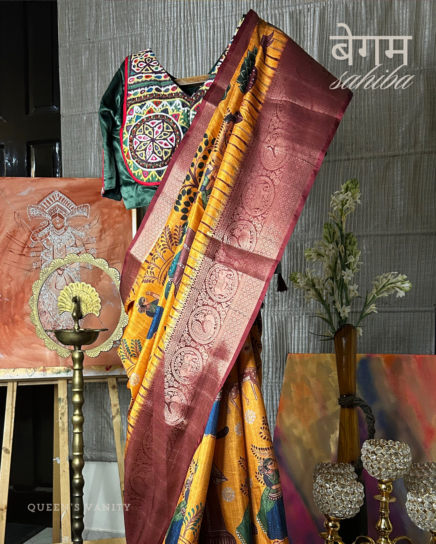 Radha Pichwai Ikkat Semi-Tussar Silk Saree