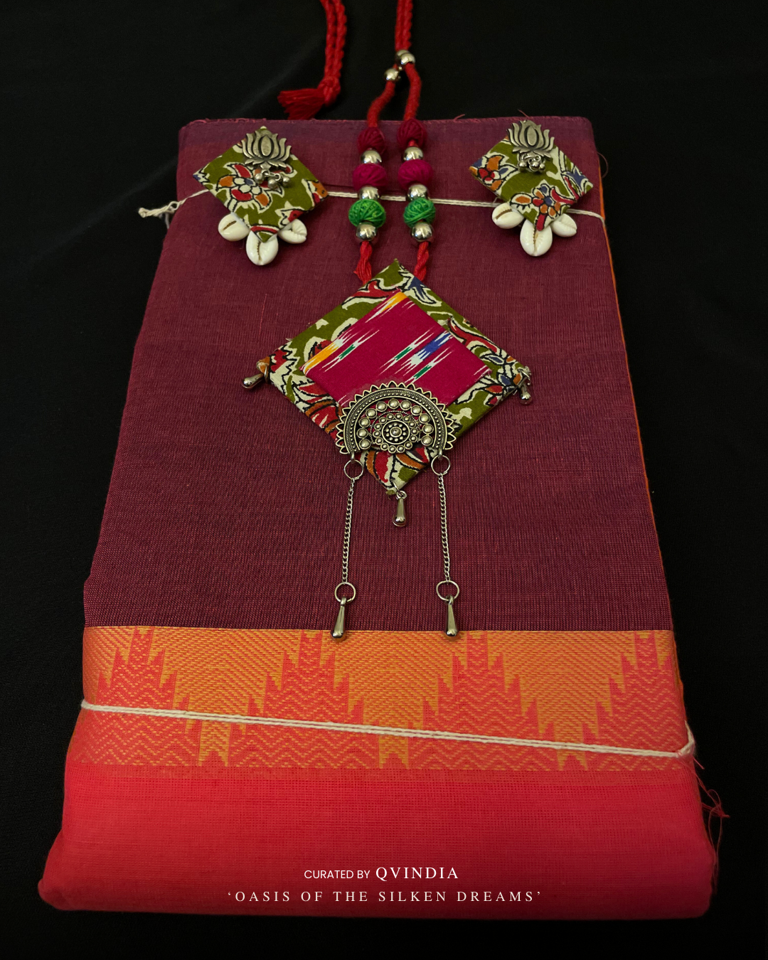 Rangoli Kumbh-Inspired Chettinad Cotton Saree with Ikkat Blouse