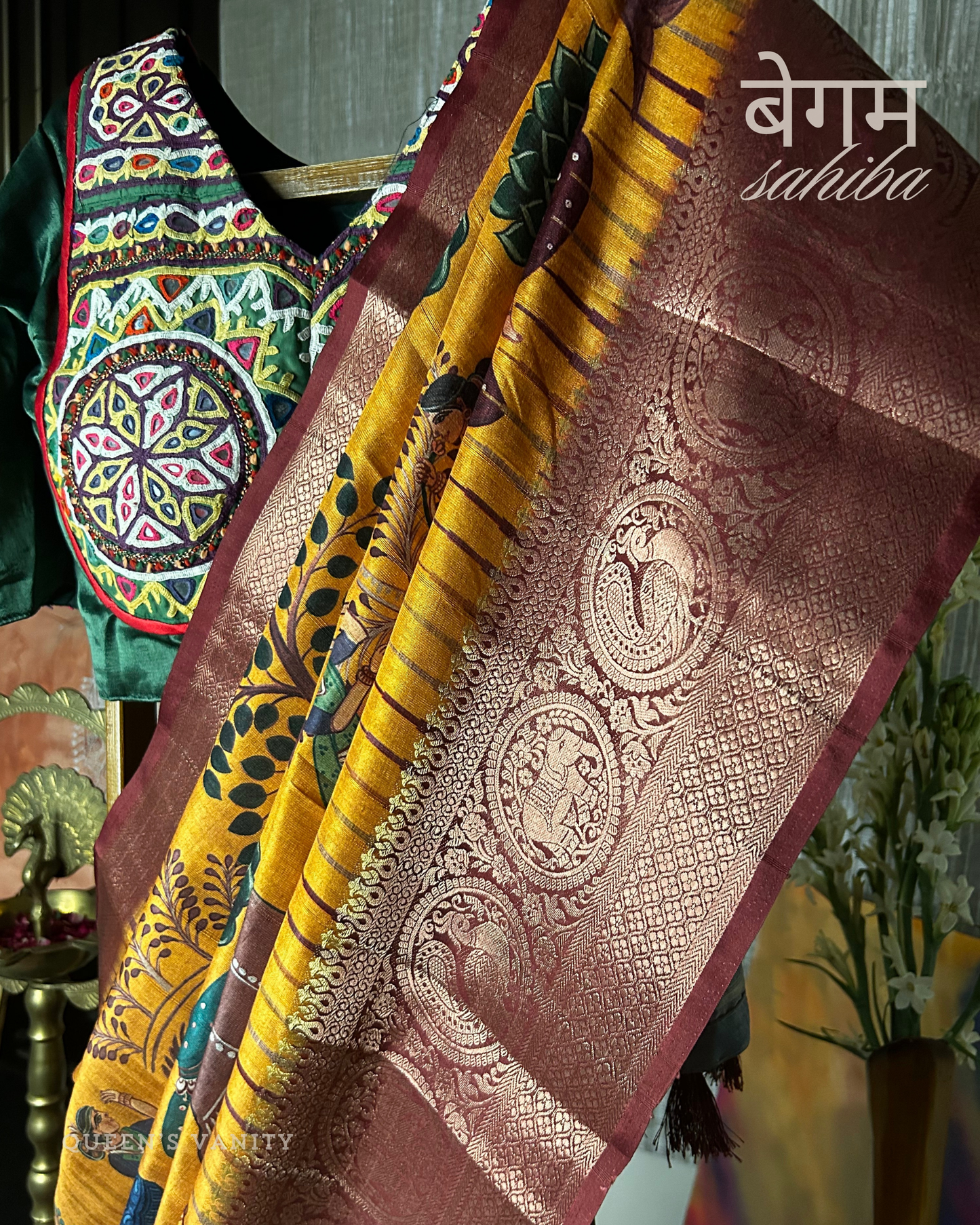 Radha Pichwai Ikkat Semi-Tussar Silk Saree