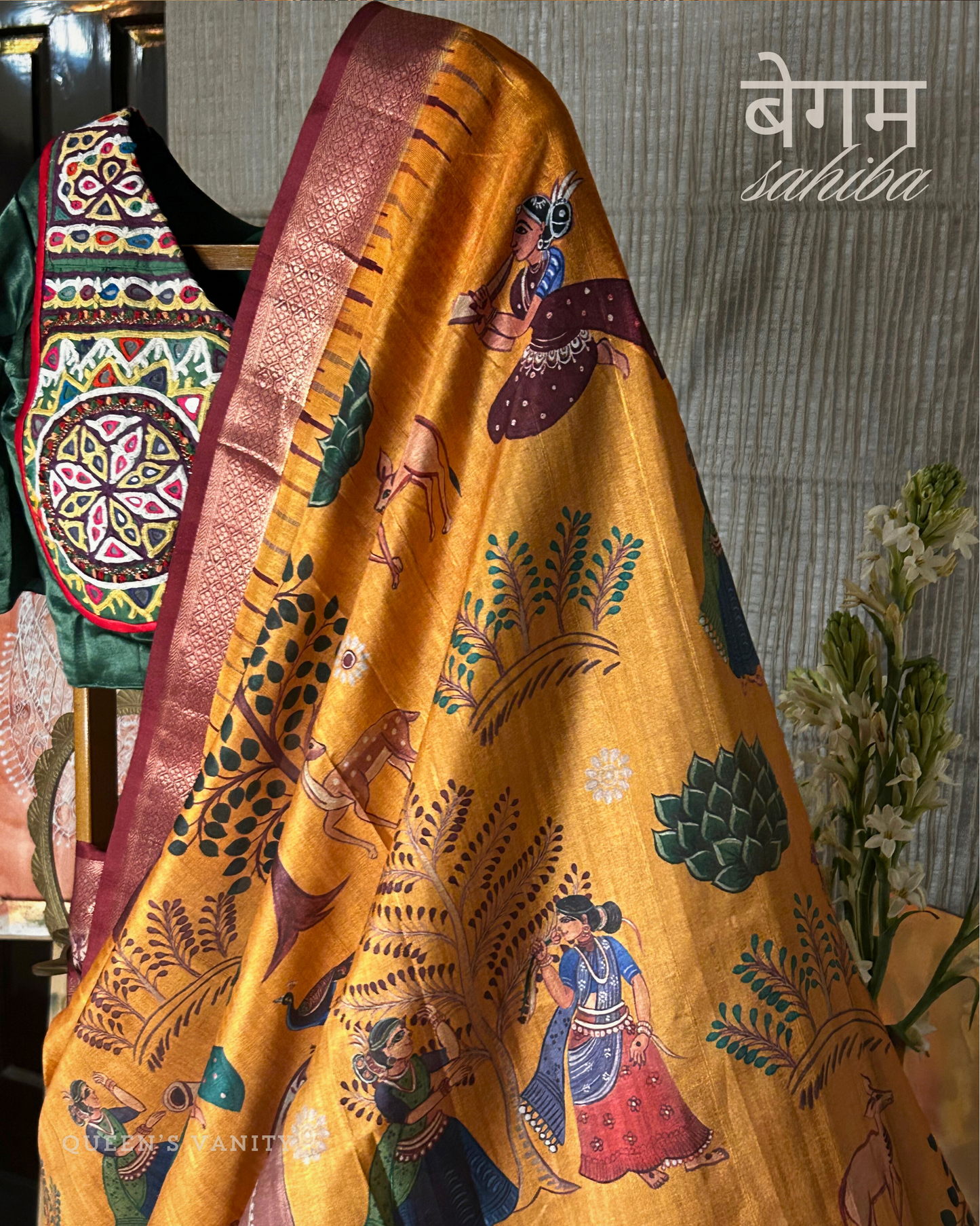 Radha Pichwai Ikkat Semi-Tussar Silk Saree