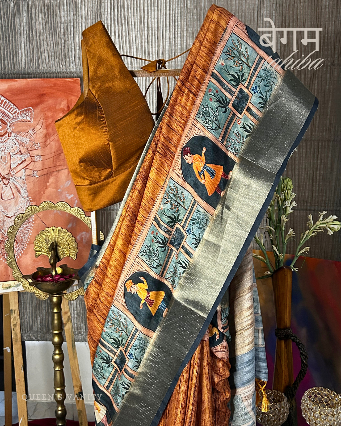 Chandan Haldi Mughal Art Semi-Tussar Silk Saree