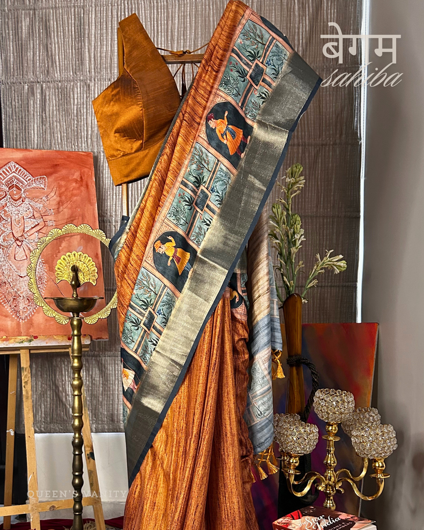 Chandan Haldi Mughal Art Semi-Tussar Silk Saree