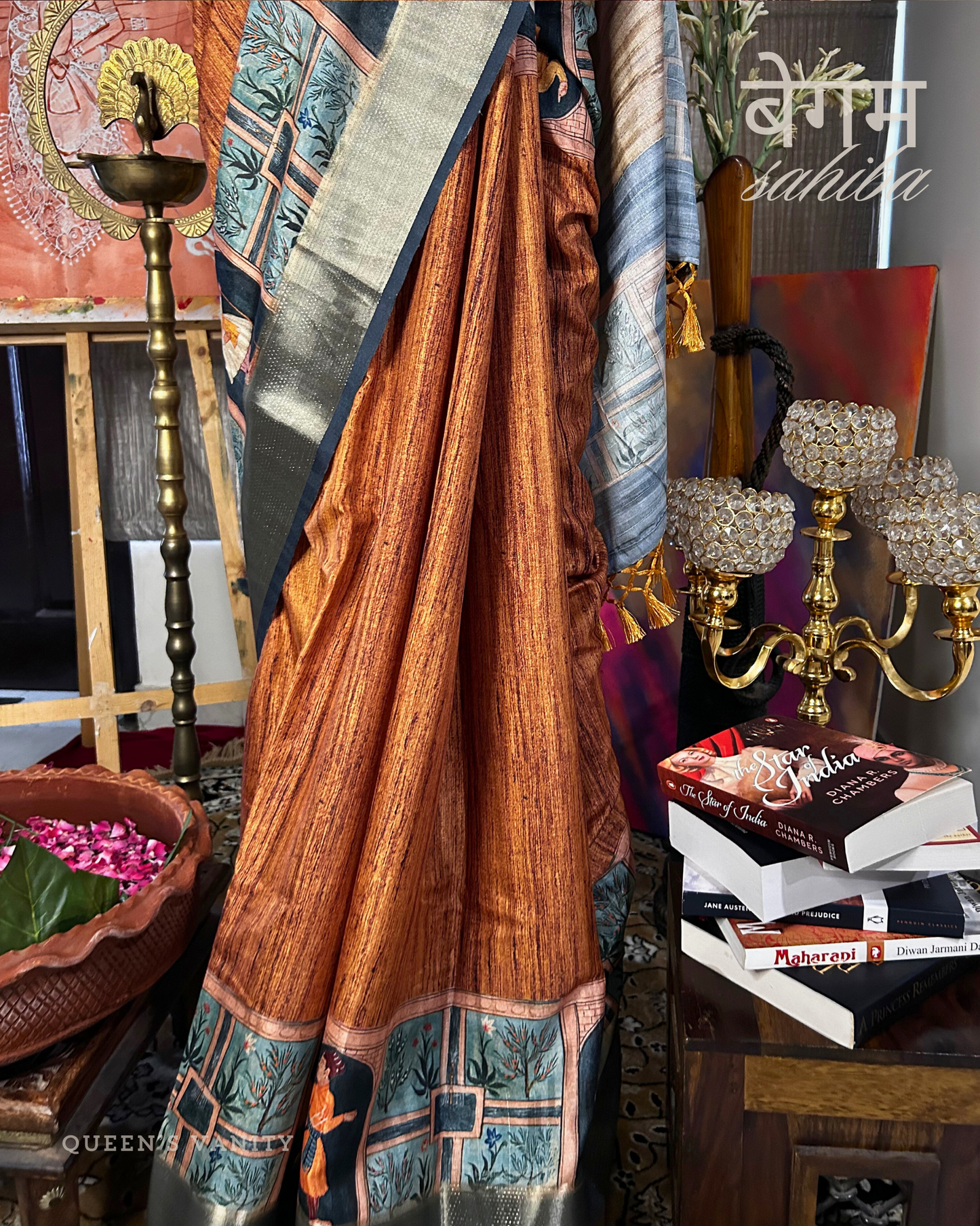 Chandan Haldi Mughal Art Semi-Tussar Silk Saree