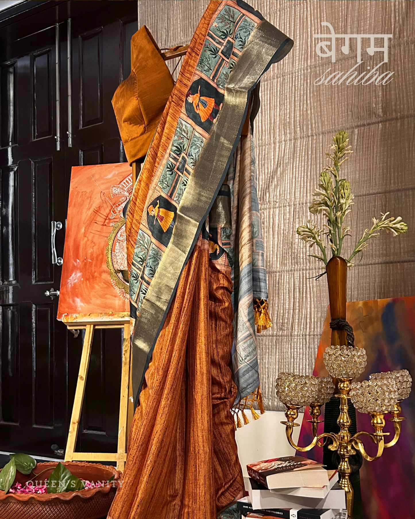 Chandan Haldi Mughal Art Semi-Tussar Silk Saree