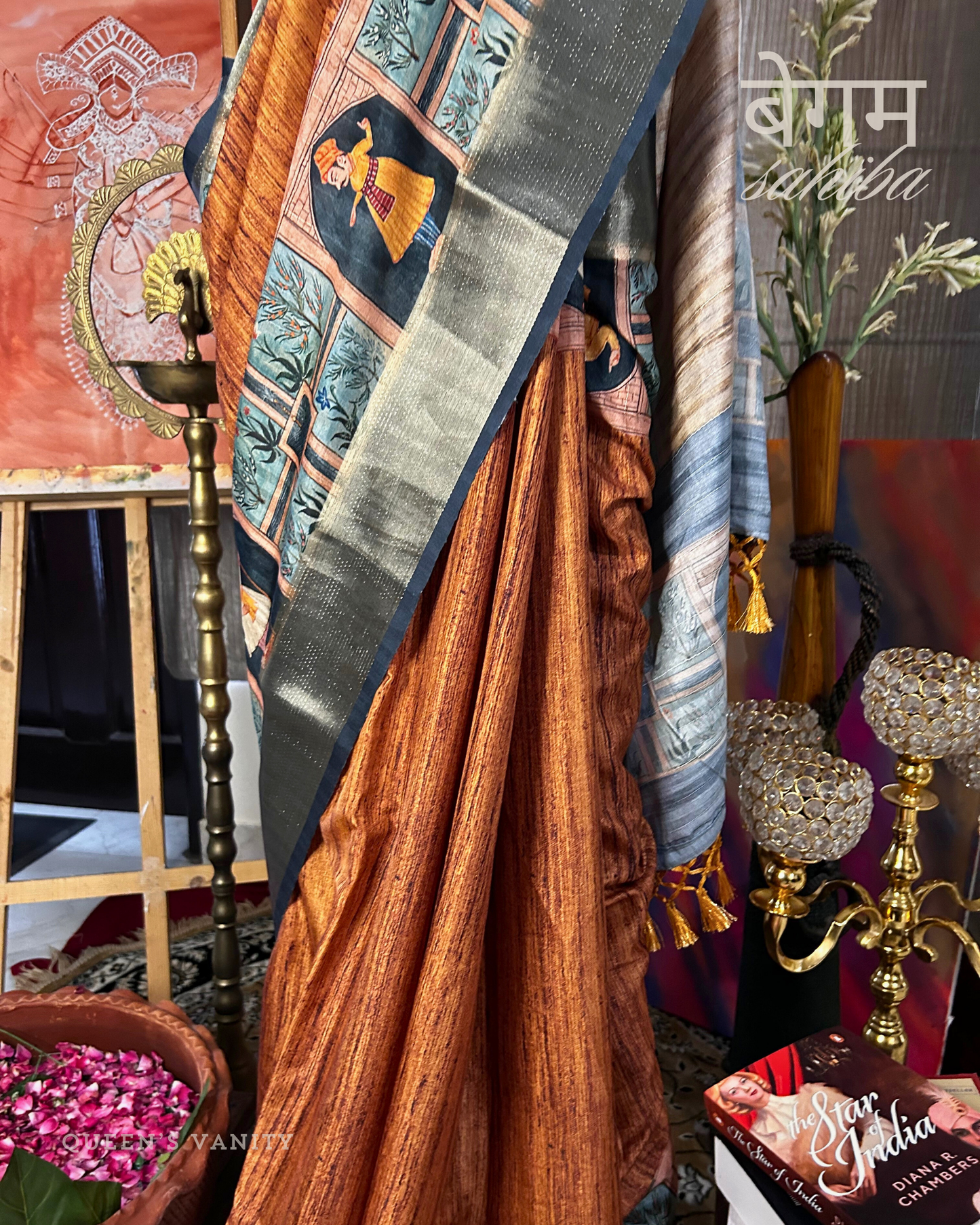 Chandan Haldi Mughal Art Semi-Tussar Silk Saree