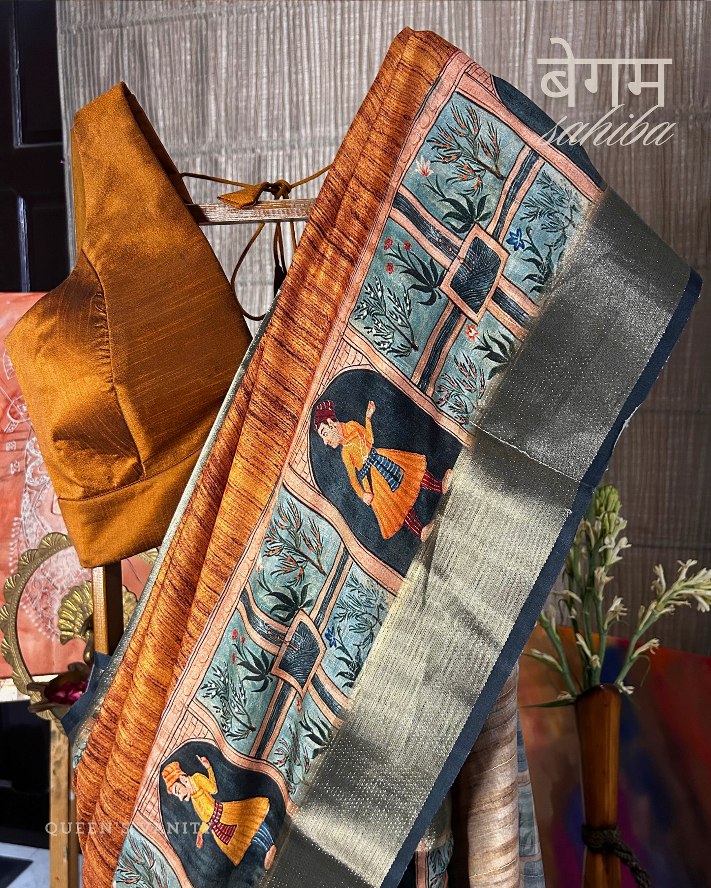 Chandan Haldi Mughal Art Semi-Tussar Silk Saree