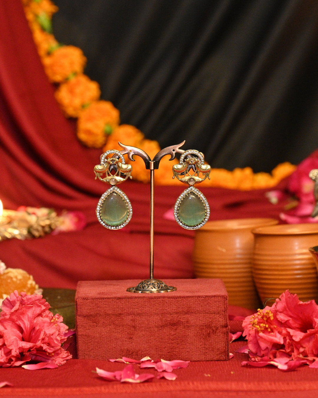 Kamadhenu Oxidised Silver Earrings
