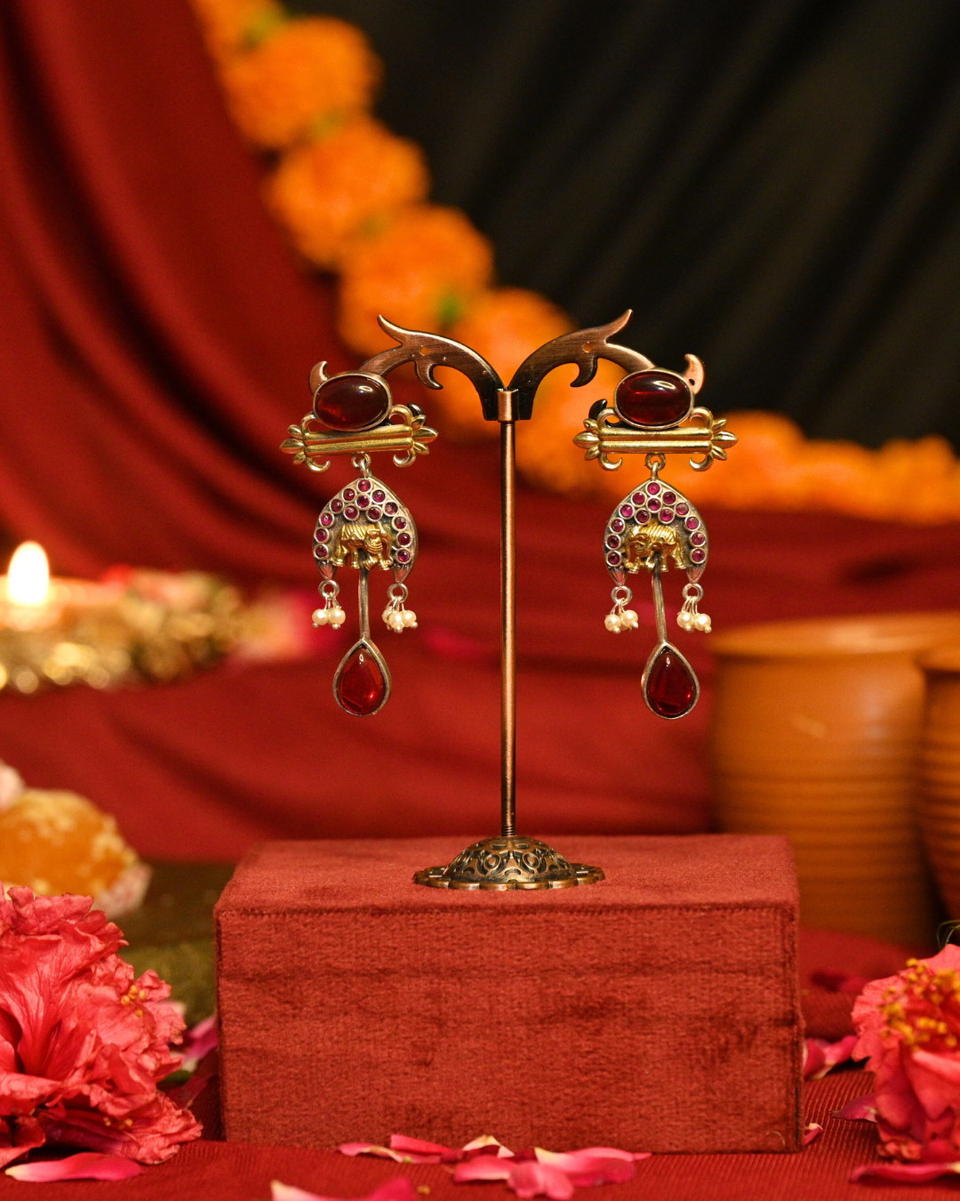 Gajrajika Oxidised Silver Earrings