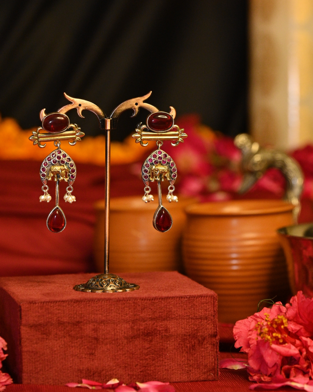 Gajrajika Oxidised Silver Earrings