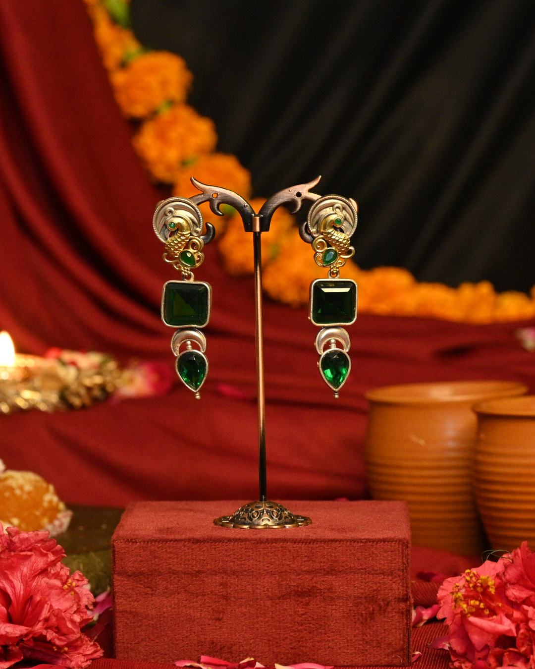 Morvika Bagh Oxidised Silver Earrings