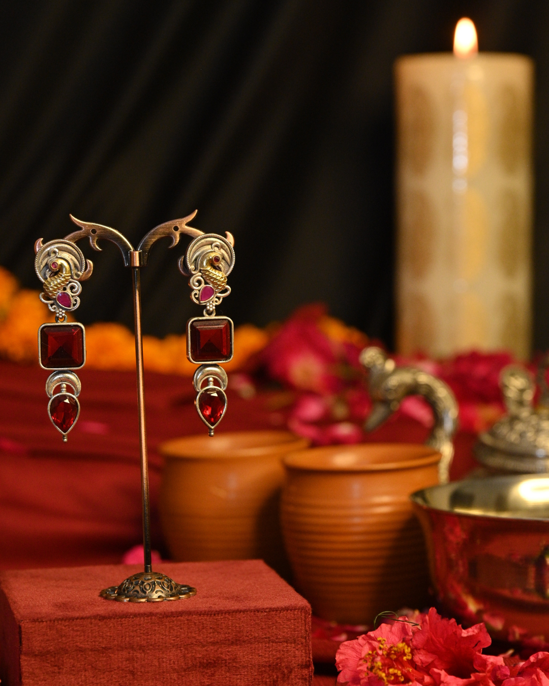 Mayura Raga Oxidised Silver Earrings