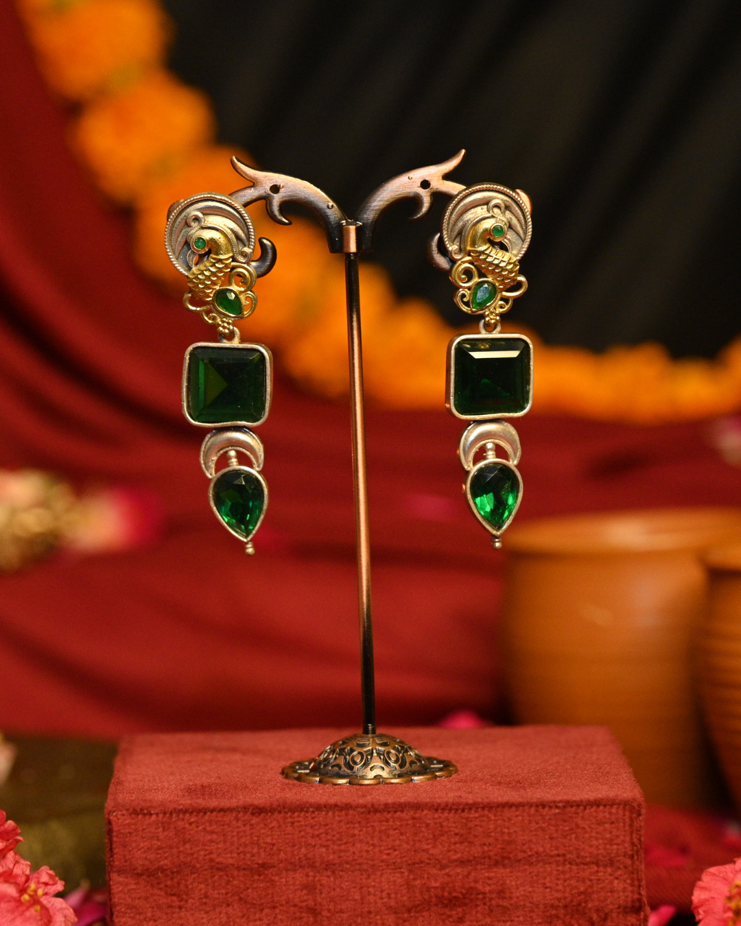 Morvika Bagh Oxidised Silver Earrings