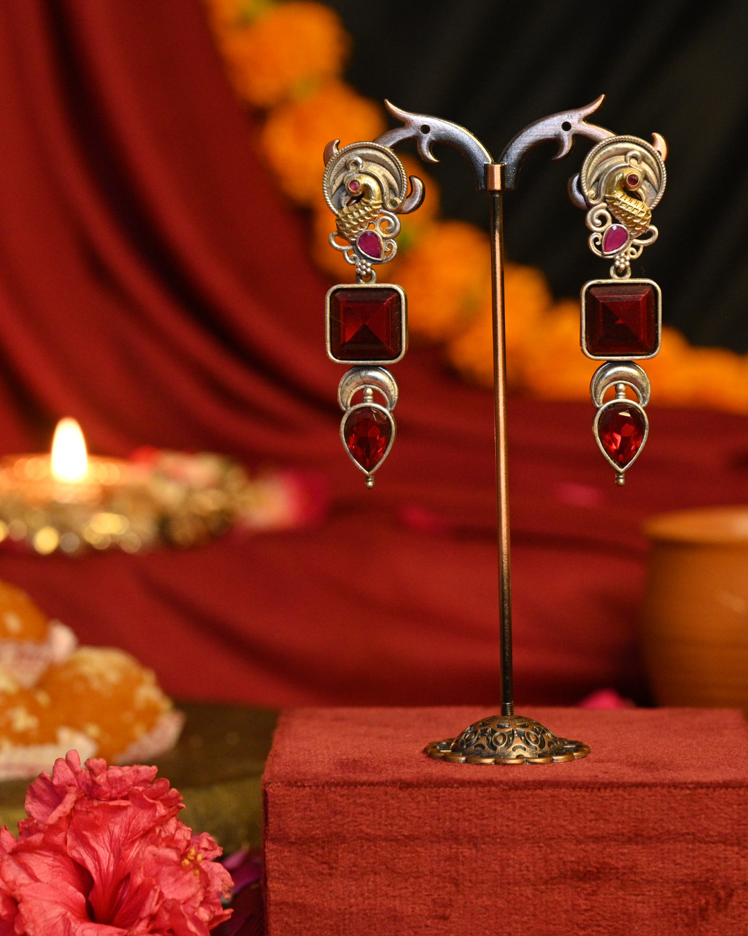 Mayura Raga Oxidised Silver Earrings