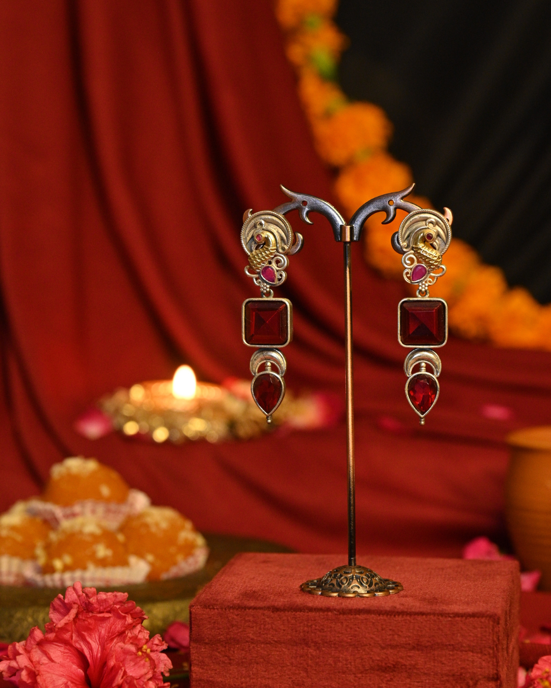 Mayura Raga Oxidised Silver Earrings
