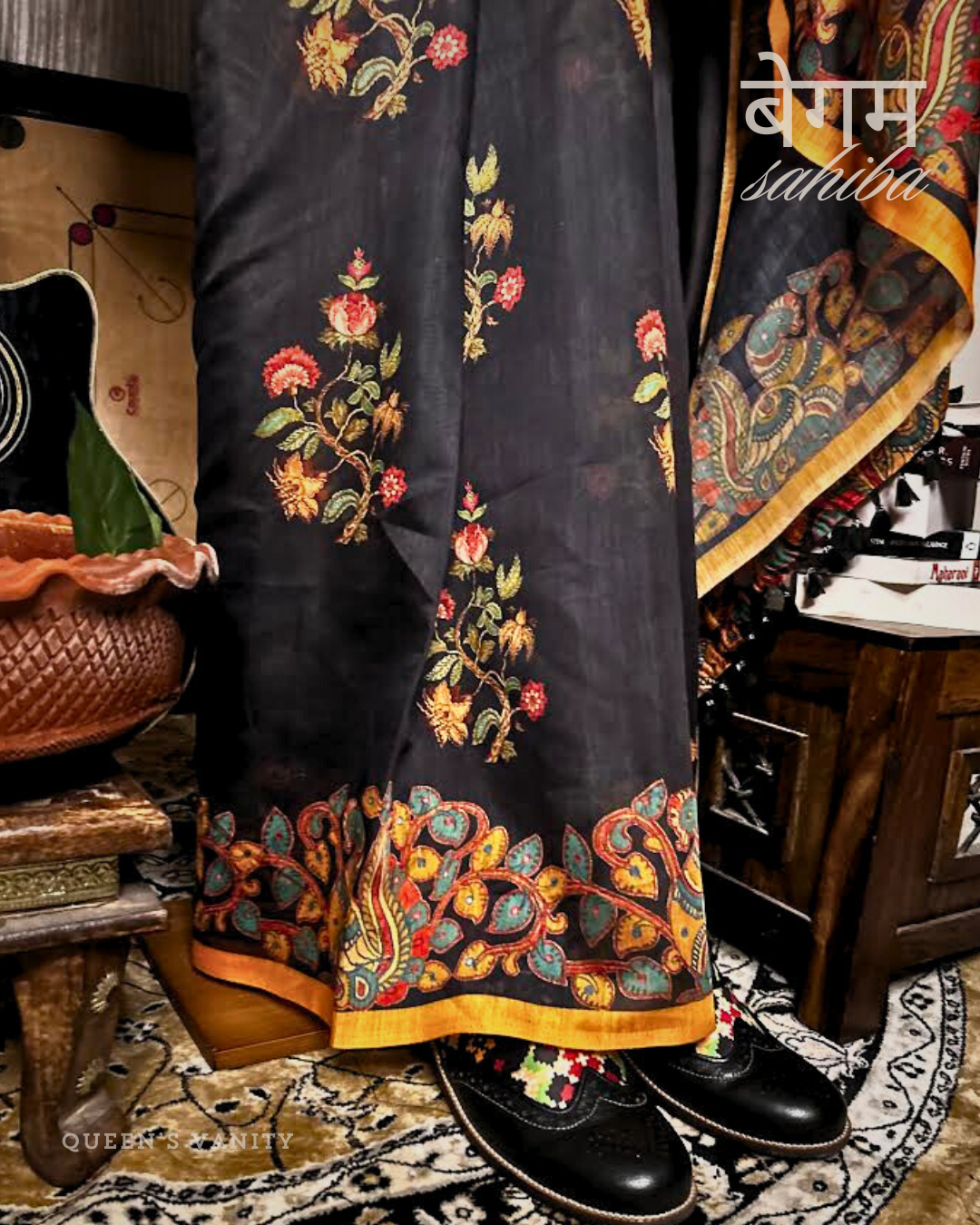 Kalamkari Mor Mughal Art Chanderi Cotton Saree