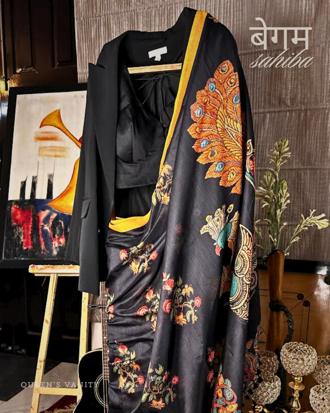 Kalamkari Mor Mughal Art Chanderi Cotton Saree