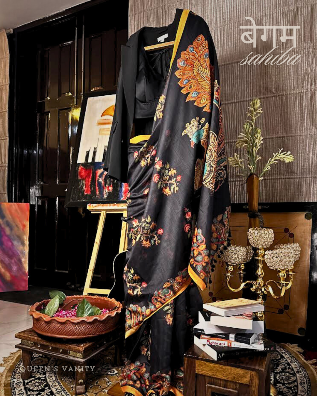 Kalamkari Mor Mughal Art Chanderi Cotton Saree