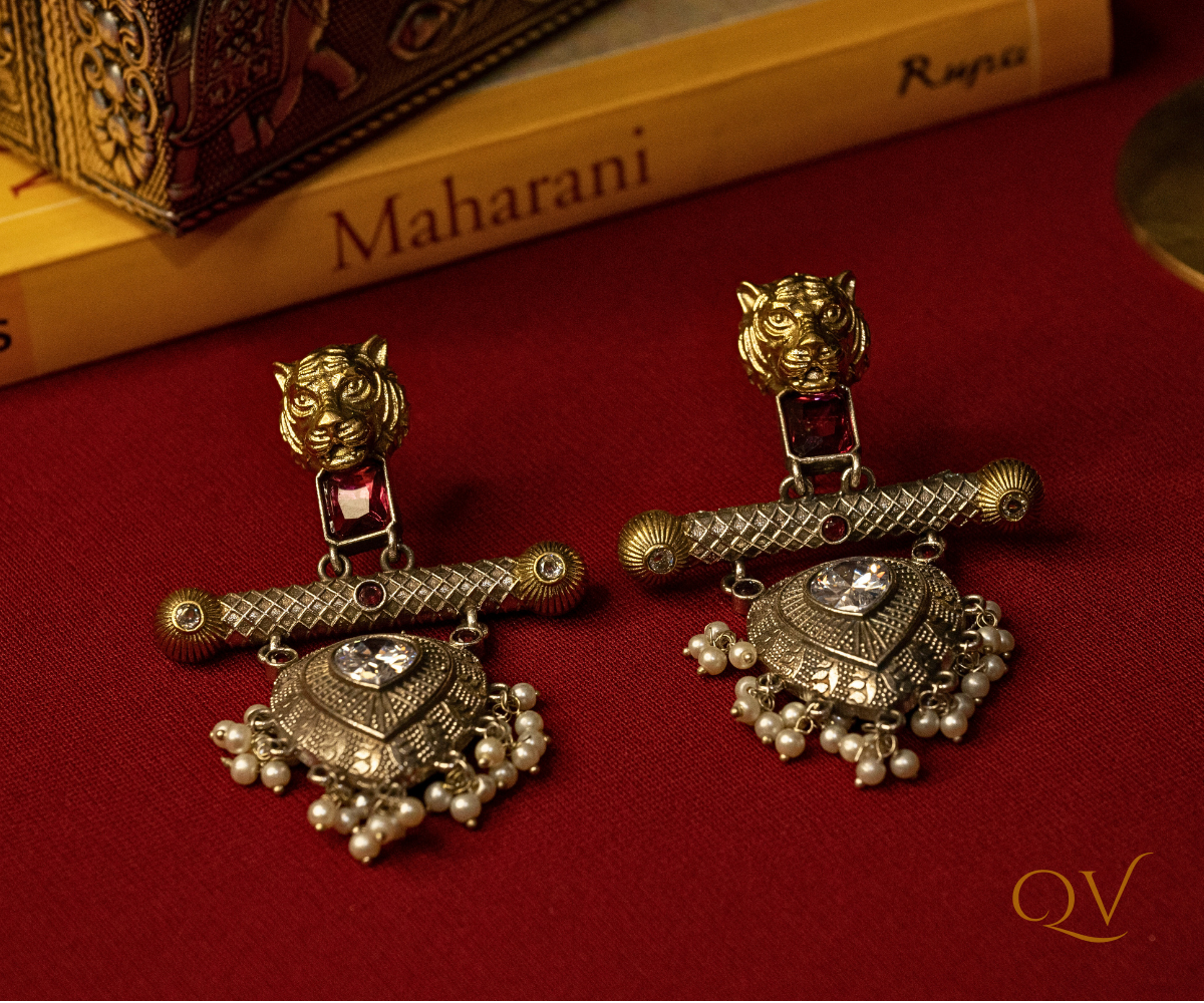 Vijay Patra Ruby Oxidised Silver and Gold Plated Earring