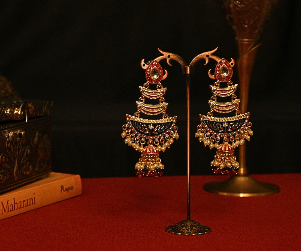 Chand Bali Meenkari Gold Plated Antique Earrings