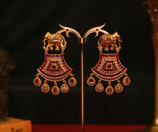 Gajraj Chaand Matte Gold Plated Antique Earrings