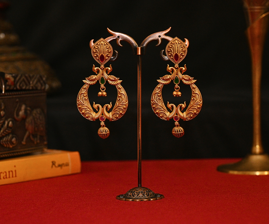 Suvarna Mor Temple Matte Gold Plated Antique Earrings