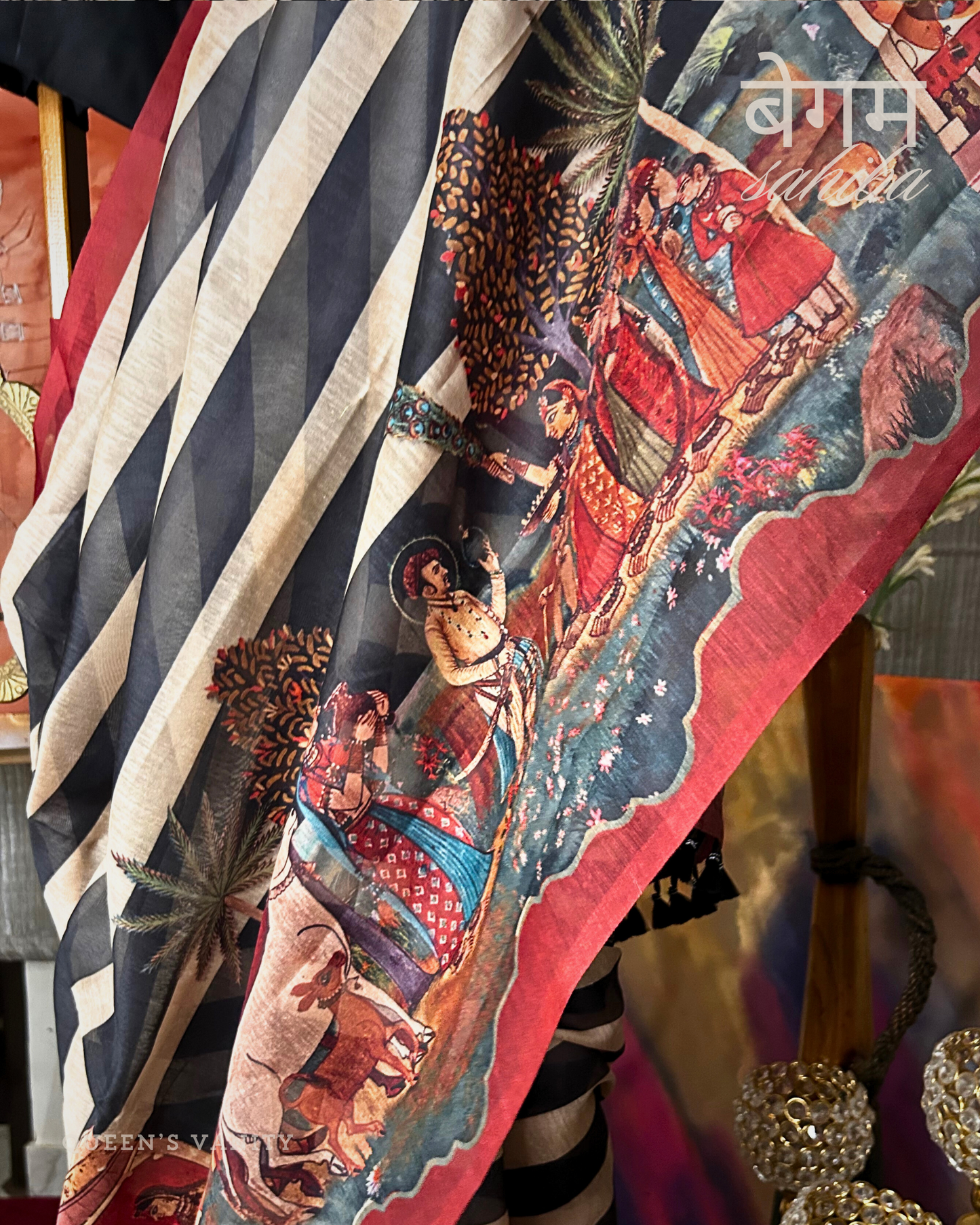 Rasleela Retro Mughal Art Chanderi Cotton Saree