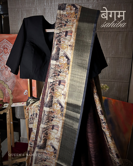 Mastani Brown Mughal Art Semi-Tussar Silk Saree