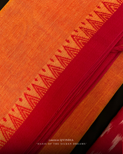 Kumbh Shakti Saffron Chettinad Cotton Saree with Ikkat Blouse
