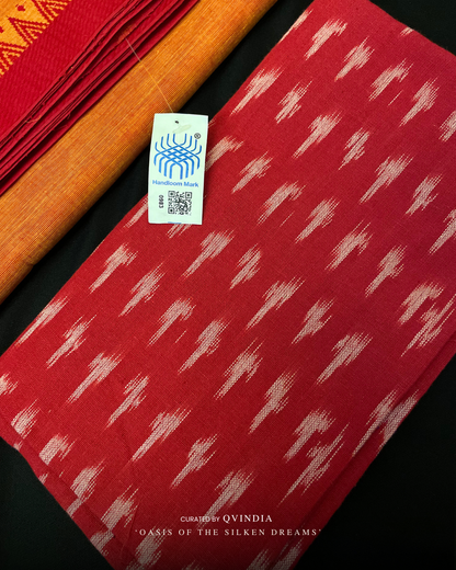 Kumbh Shakti Saffron Chettinad Cotton Saree with Ikkat Blouse