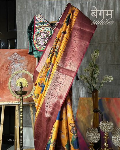 Radha Pichwai Ikkat Semi-Tussar Silk Saree