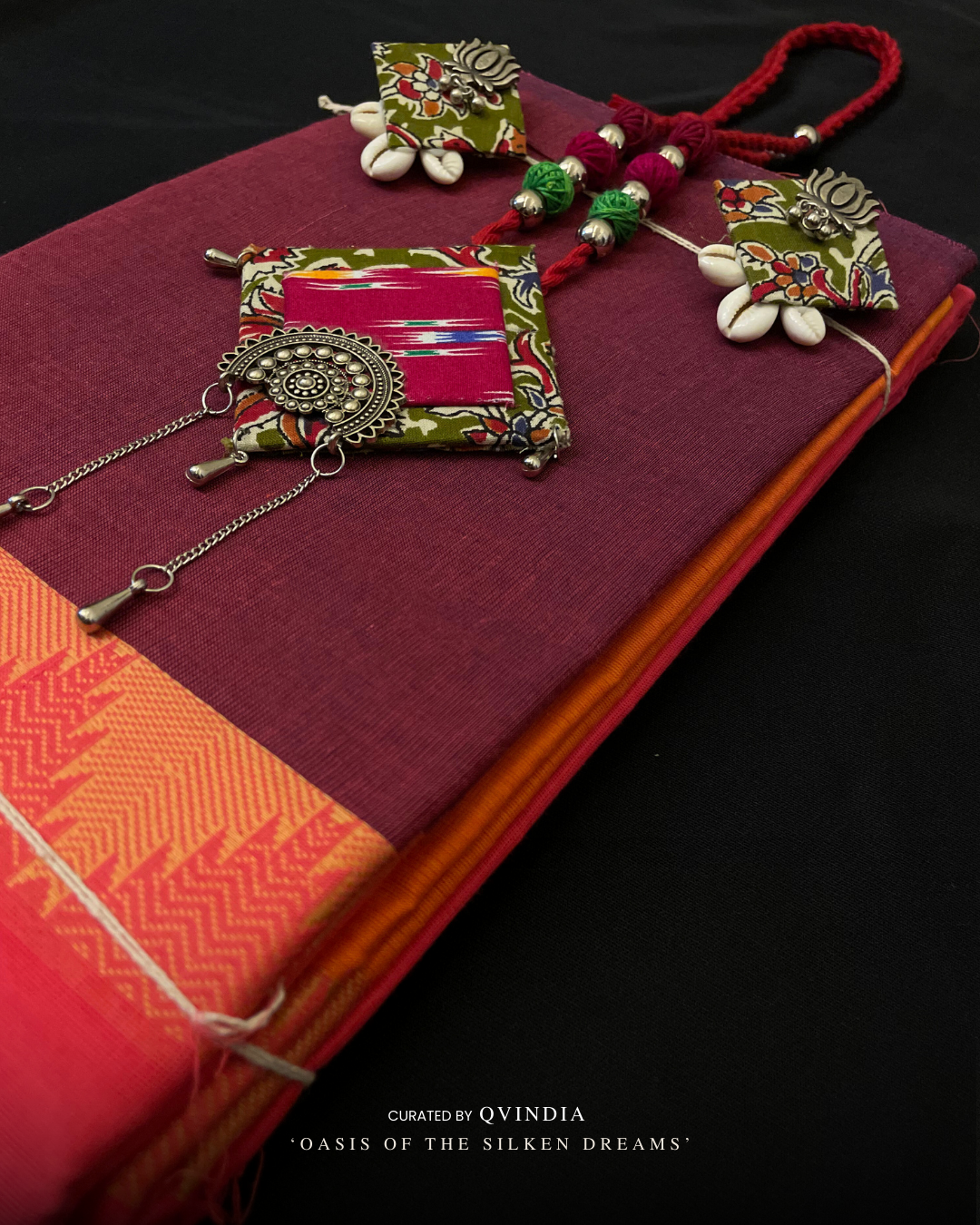 Rangoli Kumbh-Inspired Chettinad Cotton Saree with Ikkat Blouse