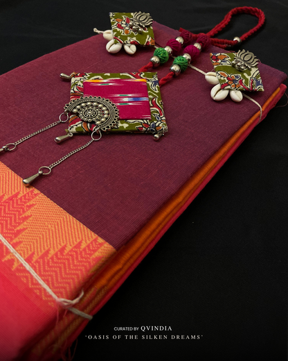 Rangoli Kumbh-Inspired Chettinad Cotton Saree with Ikkat Blouse