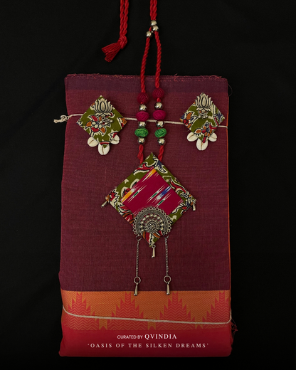 Rangoli Kumbh-Inspired Chettinad Cotton Saree with Ikkat Blouse