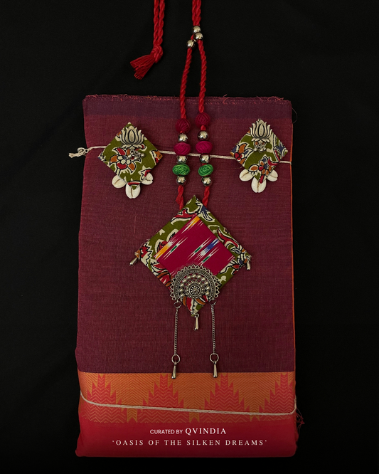 Rangoli Kumbh-Inspired Chettinad Cotton Saree with Ikkat Blouse