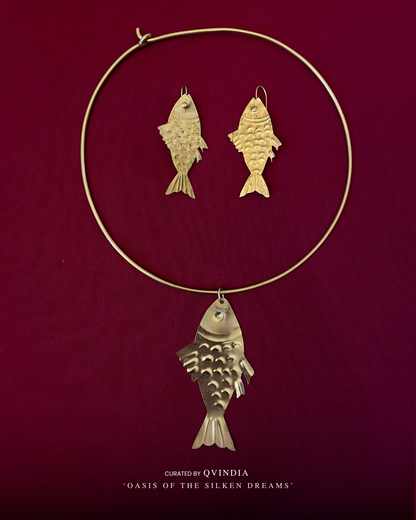 Macher Rupa Dhokra Art Necklace with Earrings