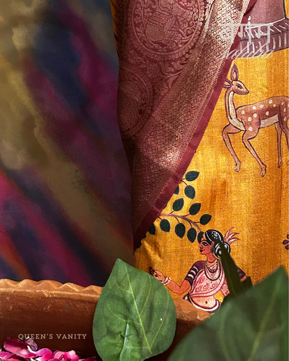 Radha Pichwai Ikkat Semi-Tussar Silk Saree