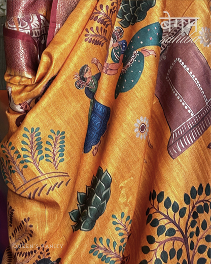 Radha Pichwai Ikkat Semi-Tussar Silk Saree